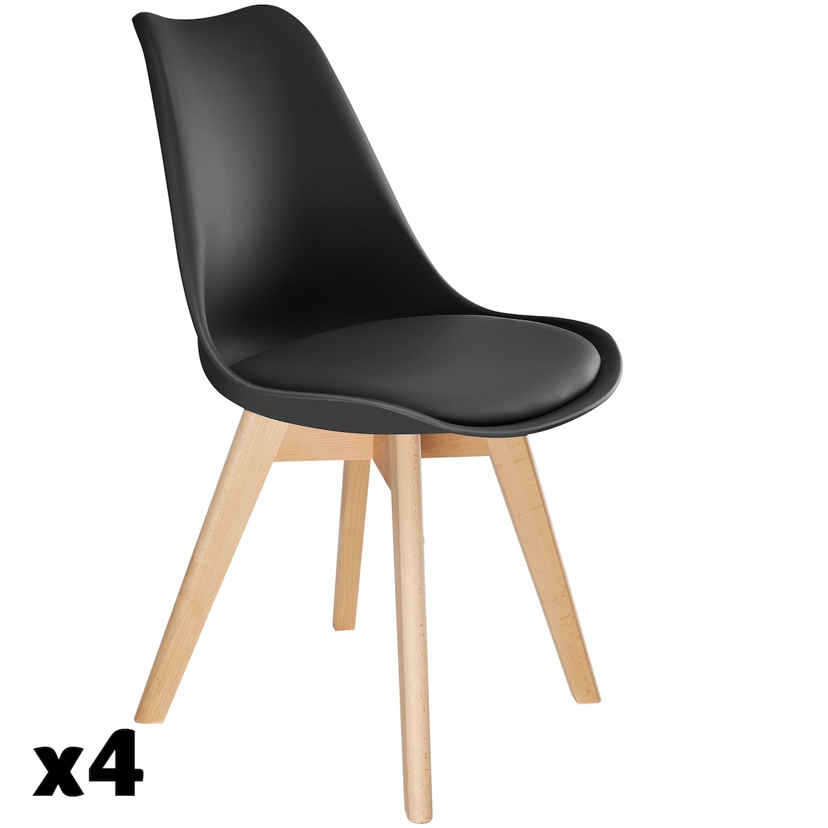 tectake Lot 4 chaises salle à manger style scandinave forme ergonomique noir - 406100