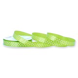 thumbnail of 12mm Satinband 25m mit Punkten Schleifenband Geschenkband Dekoband Stoffband Hellgrün Maigrün Weiß