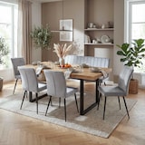 thumbnail of Eetkamerset HWC-K16, set van 4 stoelen + bankje Eetkamerset, fluweel metaal ~ lichtgrijs