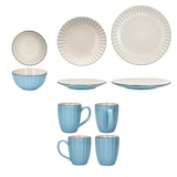 thumbnail of OSITA Hellblau Weiß 16tlg Kombiservice Steingut 4 Pers. Becher Schalen Teller Relief