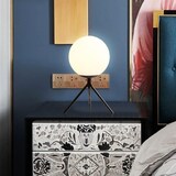 thumbnail of Candeeiro de mesa, Tripé em aço esmaltado, Candeeiro de mesa com cúpula em vidro