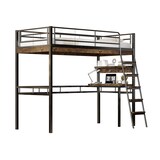 thumbnail of Hochbett 90x200 cm in Schwarz mit Schreibtisch, Regalen, Leiter und Geländer, Metallrahmen, EN747-zertifiziert, ohne Matratze