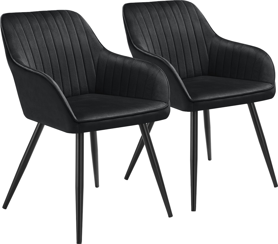 tectake Stuhl Marilyn, Samtoptik, gesteppt - 2er Set schwarz/schwarz