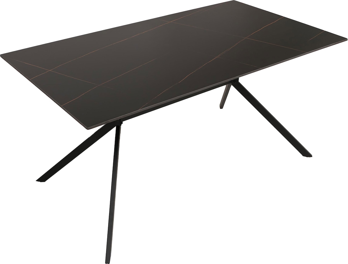 Esszimmertisch HWC-O58, Esstisch Sinterstein Metall, Marmor-Optik 160cm ~ schwarz-gold