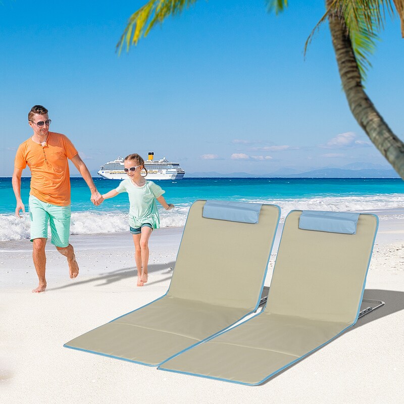 Strandmatten 2er-Set Stahl Beige 124x53x35-45 cm, faltbar, mit 5-fach ...