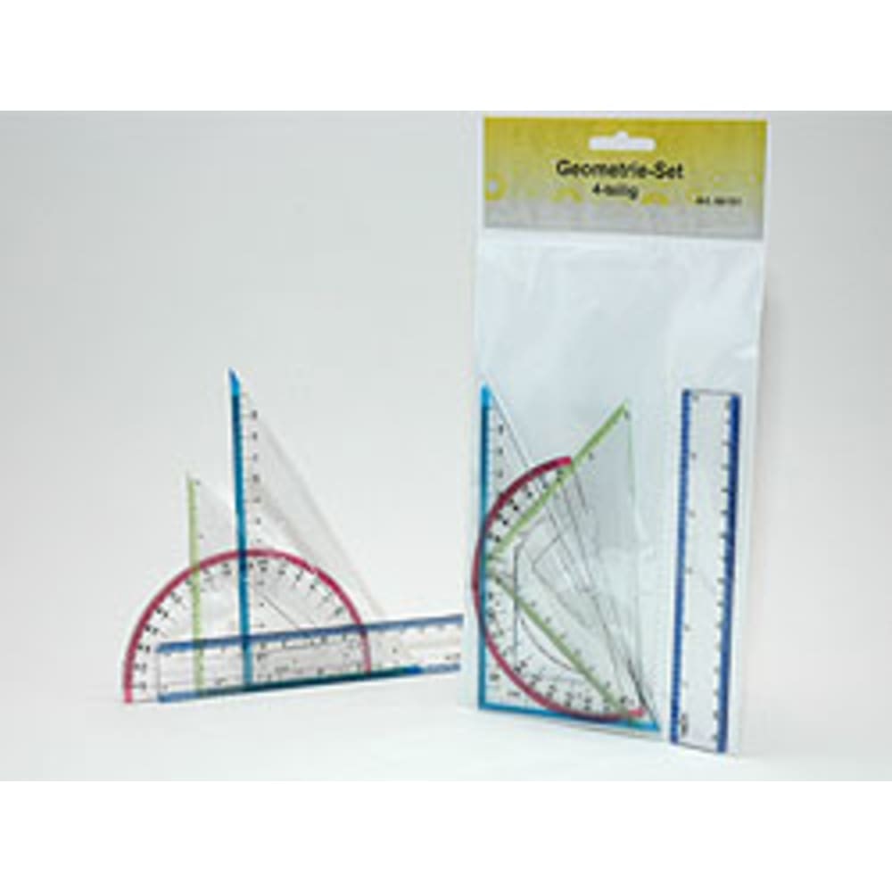 Geometrieset 4-teilig Grau - Komplettes Zeichenset für Mathematik und Technik mit Lineal 150mm, Geodreieck, Zirkel & Winkelmesser