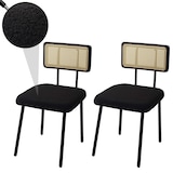 thumbnail of Lot de 2 chaises de salle à manger HWC-K88, chaise inclinable, bois polyrotin métal bouclé ~ tissu/textile noir