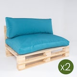 thumbnail of Pacote de 2 sofás de paletes com almofadas, pinho novo, Poliéster 180 gr, Cor Turquesa, 120x80x70