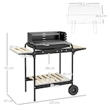 thumbnail of Outsunny barbacoa de carbón con ruedas barbacoa portátil 103x47x95 cm con parrilla ajustable en altura de 5 niveles estantes y 6 ganchos negro