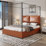 thumbnail of Multifunktionales Bett 160x200 PU-Bettgestell mit abnehmbarem Baldachin, Lattenrost inklusive, stabiles Design, modernes Schlafzimmer, Braun