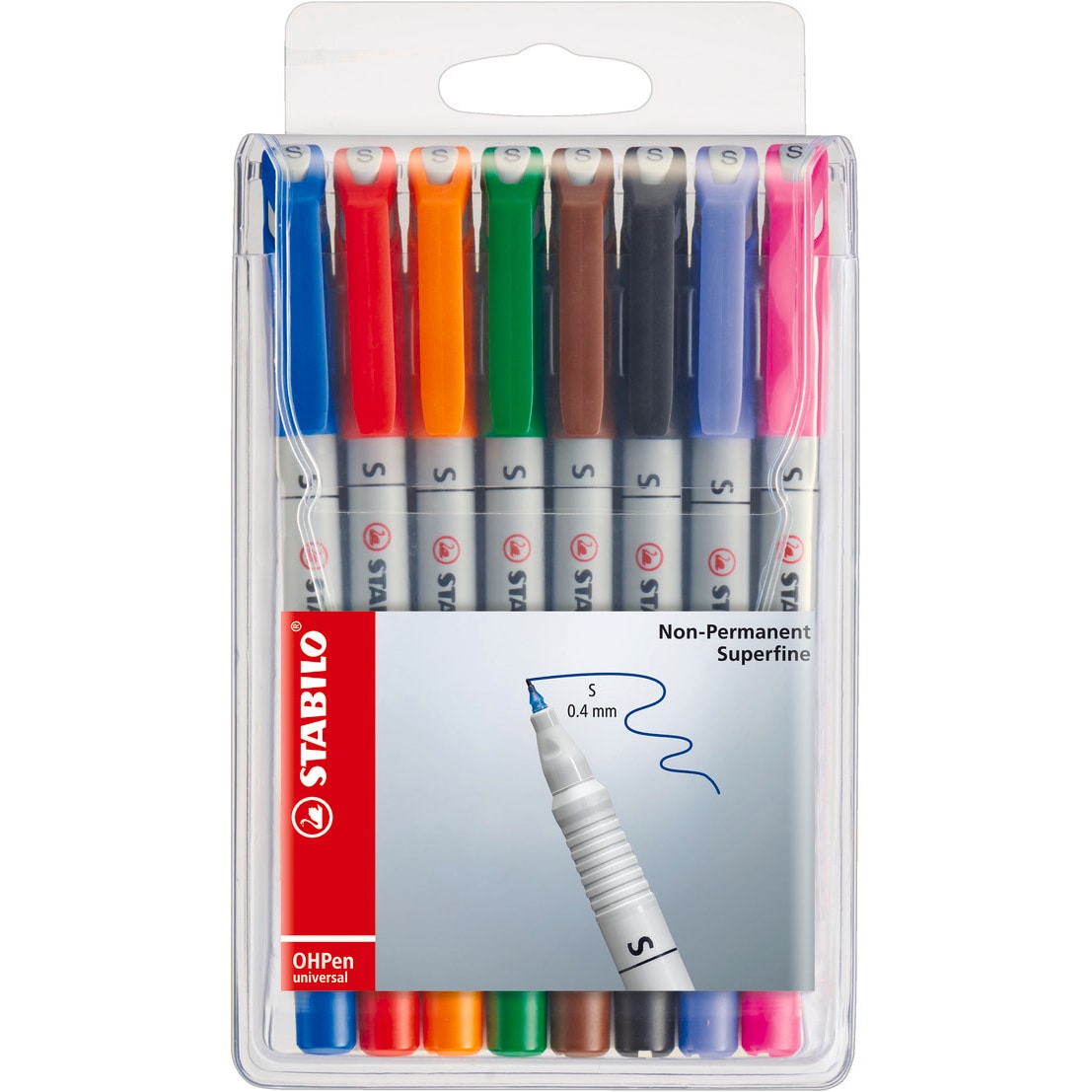 STABILO Pochette de 8 marqueurs OHPen soluble 0,4 mm