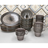 thumbnail of Mäser Prospero 18tlg Frühstücksset Porzellan braun Relief Platten Schalen Becher