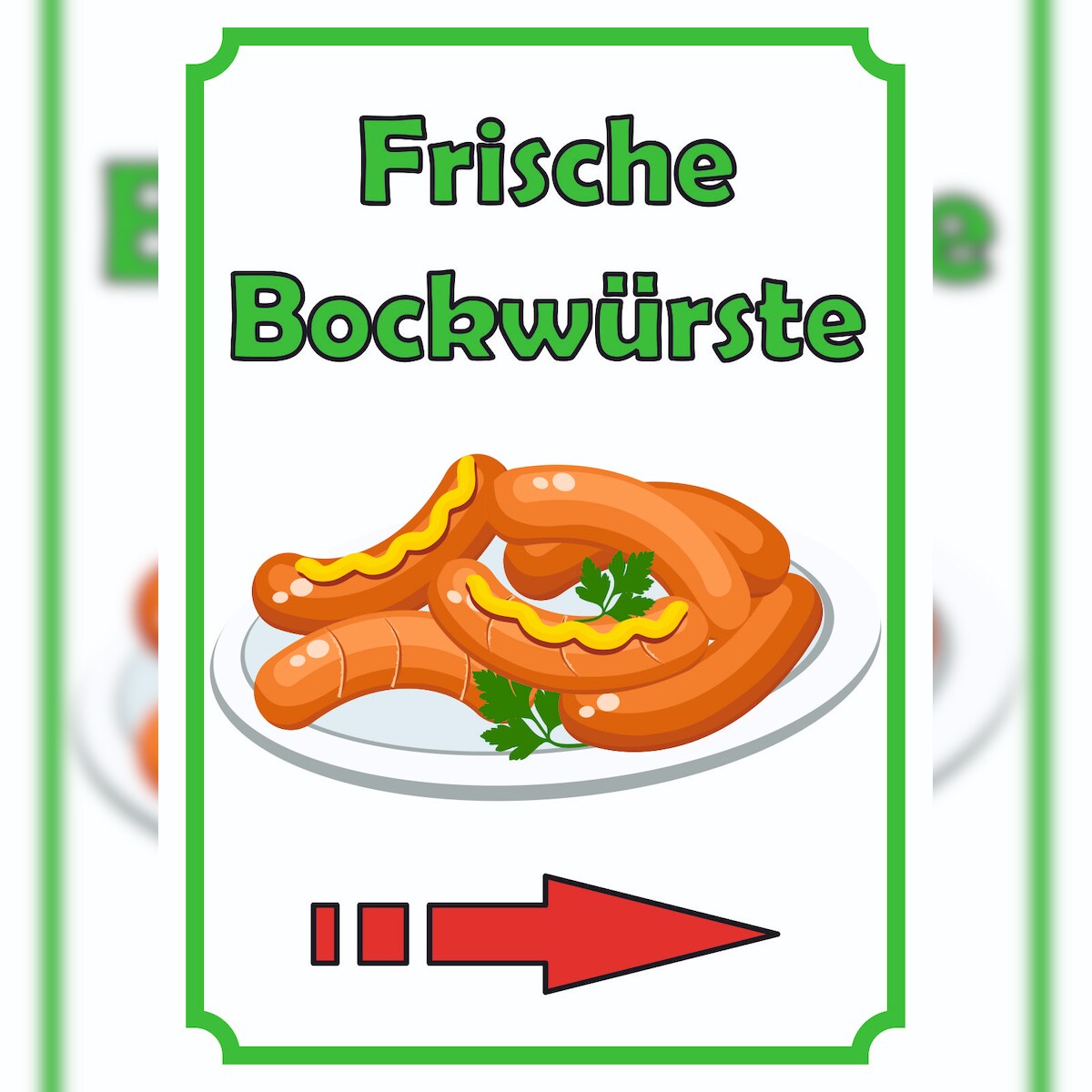 HB-Druck Frische Bockwürste Verkaufsschild Schild hochkant mit Pfeil nach rechts A5 (148x210mm)