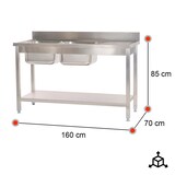 thumbnail of Romux® Évier en Acier Inoxydable avec 2 Cuves et Égouttoir à Droite 1600x700x850 mm Démontable | Évier Industriel | Plonge Inox Professionnelle