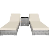 thumbnail of tectake Conjunto de 2 tumbonas y mesa en polirratán y aluminio, ajustable, fundas intercambiables, gris claro