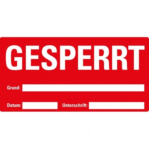 Dreifke® Etikett GESPERRT, beschriftbar, rot, Haftpapier, ablösbar, 148x74mm, 500/Rolle