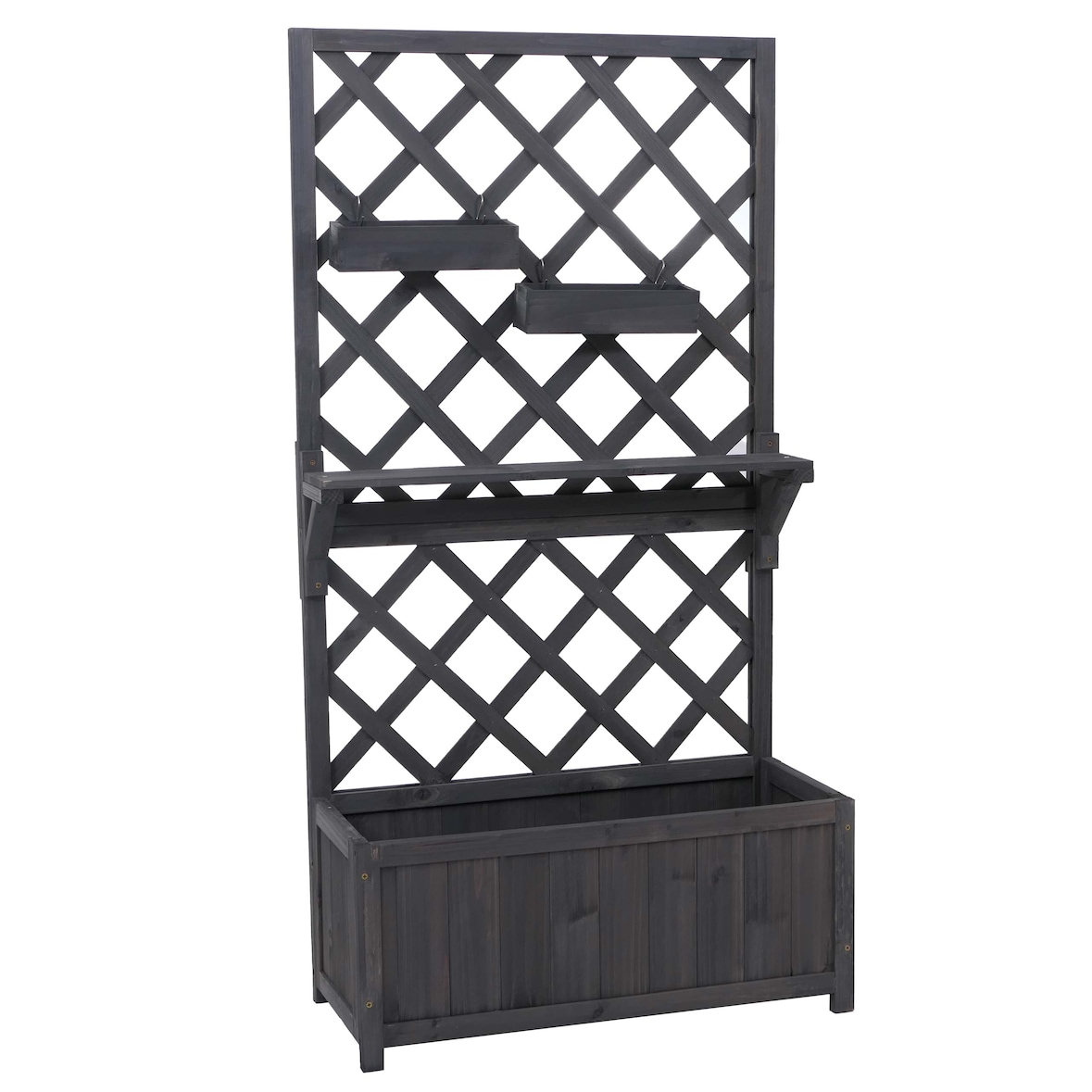 Canteiro elevado HWC-P68, plantador/caixa de flores treliça treliça suporte prateleira caixas suspensas madeira FSC® 135x70x30cm ~ cinzento antracite