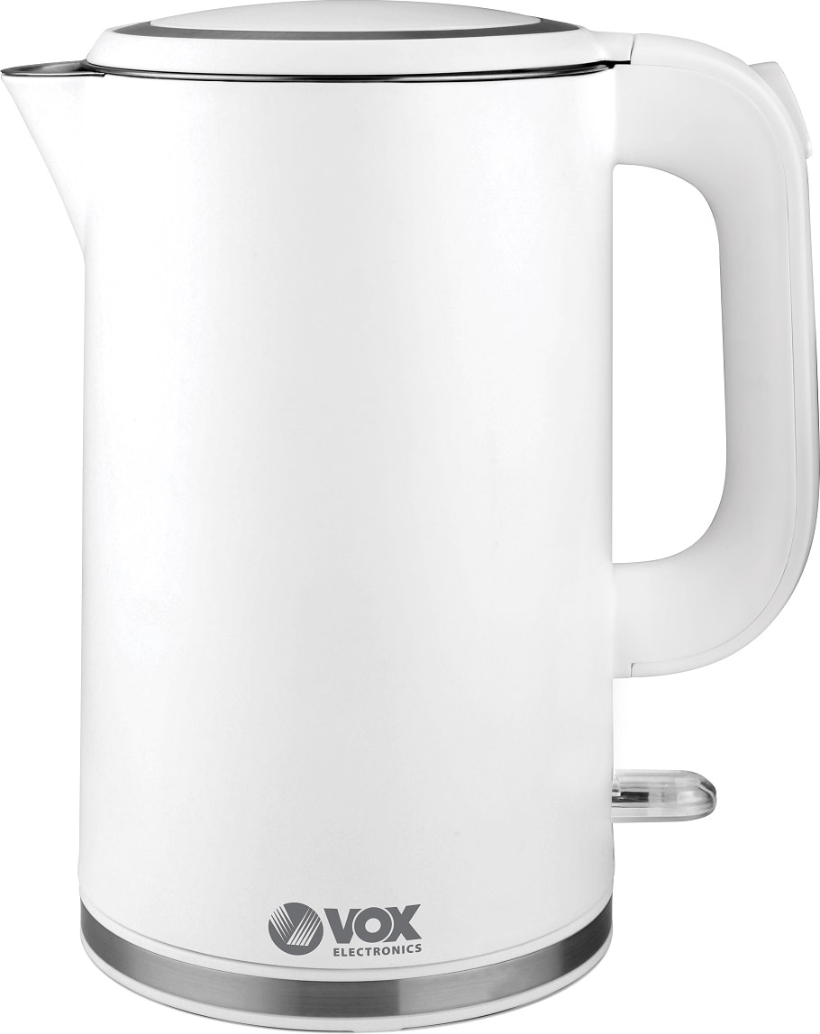 Jarro Elétrico VOX WK4401; Potência: 2200W; Capacidade: 1,7L; Base rotativa 360°; Corpo em inox com parede dupla