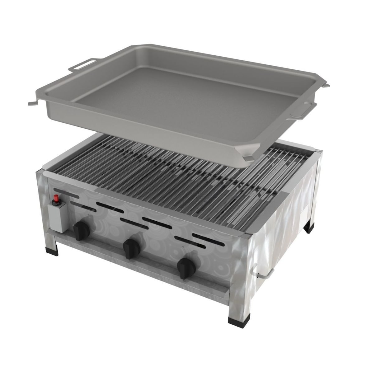 ChattenGlut Professional Gastrobräter 3-flammig Tischgerät 13,5kW und Rost und Pfanne
