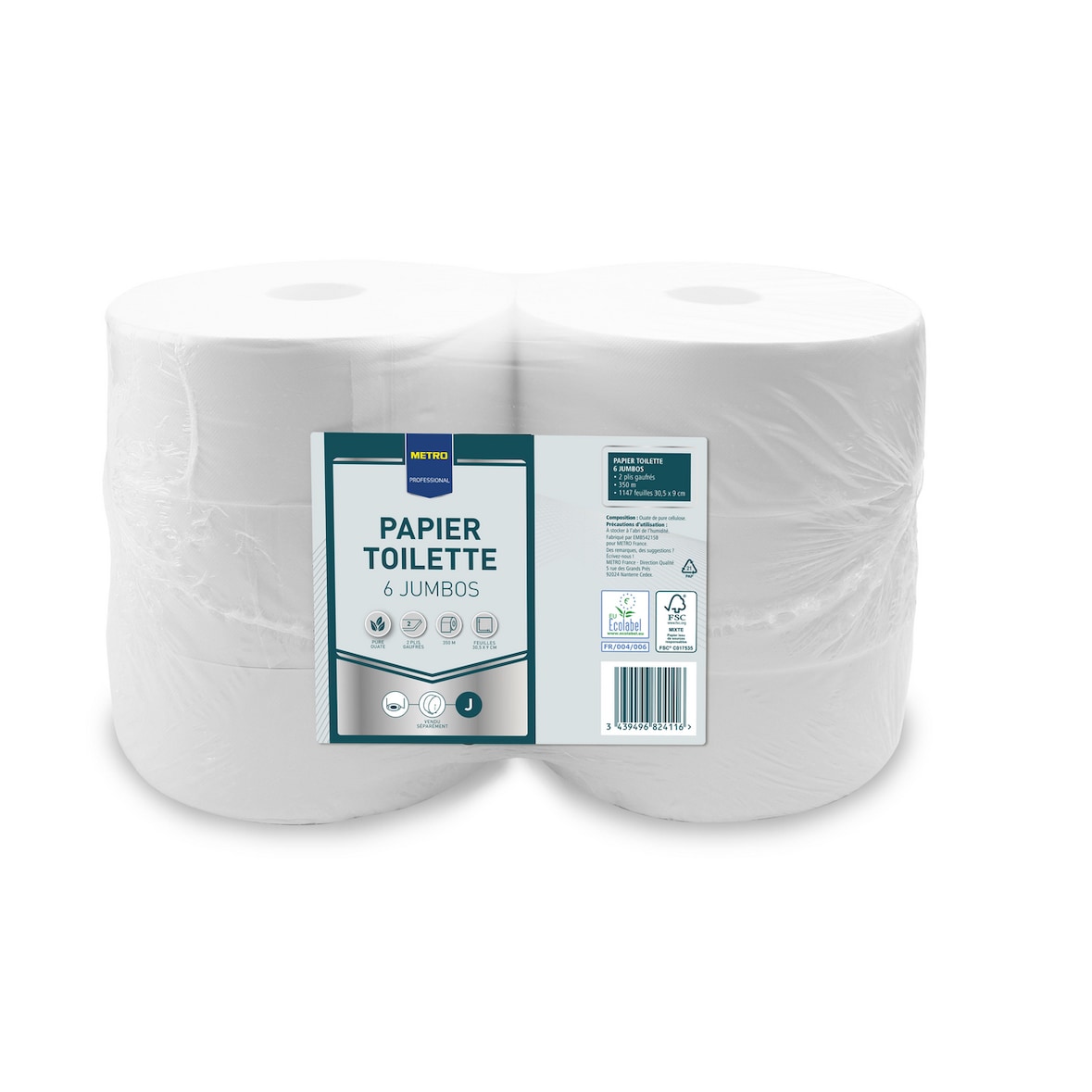 METRO PROFESSIONAL Papier toilette Maxi jumbo 350 m x 6
