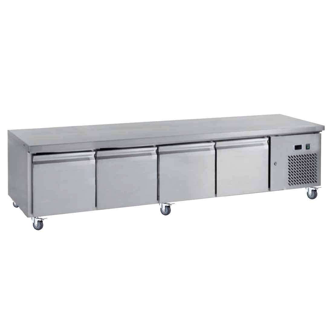 L2G - U-GN4100TN - soubassement refrigere, -2/+8°c, gaz r600a 4 portes gn1/1, sur roulettes ø 100 mm