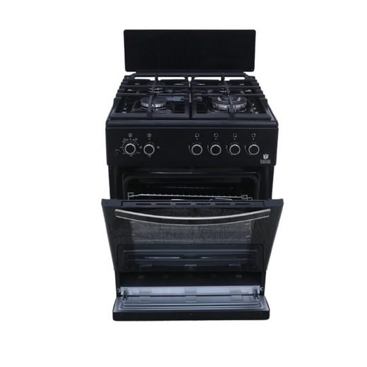 Gasline Gas Standherd SHGG6060KGGB 60cm schwarz Gasbackofen mit Thermostat, 4 flammig WOK Brenner, Grill und Umluft Erdgas LPG