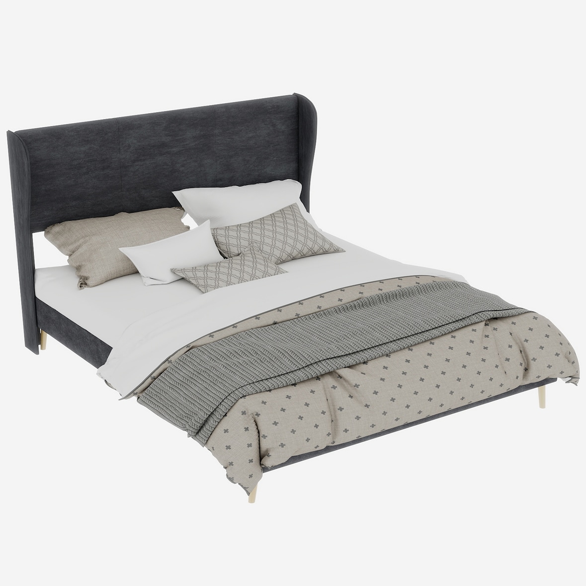 Polsterbett 160x200 mit grauem Kopfteil, stabiles Bettgestell ohne Boxspring, niedriges Profil, modernes Design, stilvolles Schlafzimmermöbel Grau