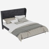 thumbnail of Polsterbett 160x200 mit grauem Kopfteil, stabiles Bettgestell ohne Boxspring, niedriges Profil, modernes Design, stilvolles Schlafzimmermöbel Grau