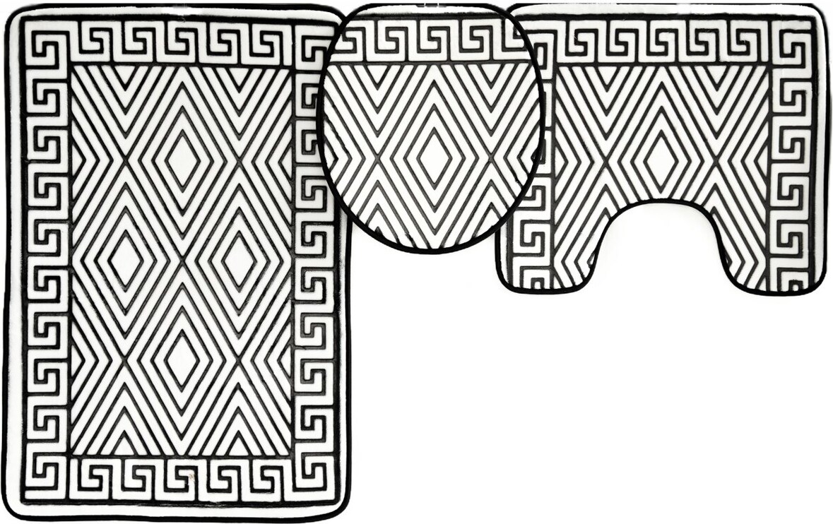 3 Teiliges Badematten-Set mit Muster aus Polyester und Schwarz