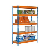 thumbnail of SimonRack Industrieel rek, 2000x1000x450 mm, 300 kg buigpunt, 5 houten legborden, garagerek, Blauw/Oranje/Hout- Bricoforte