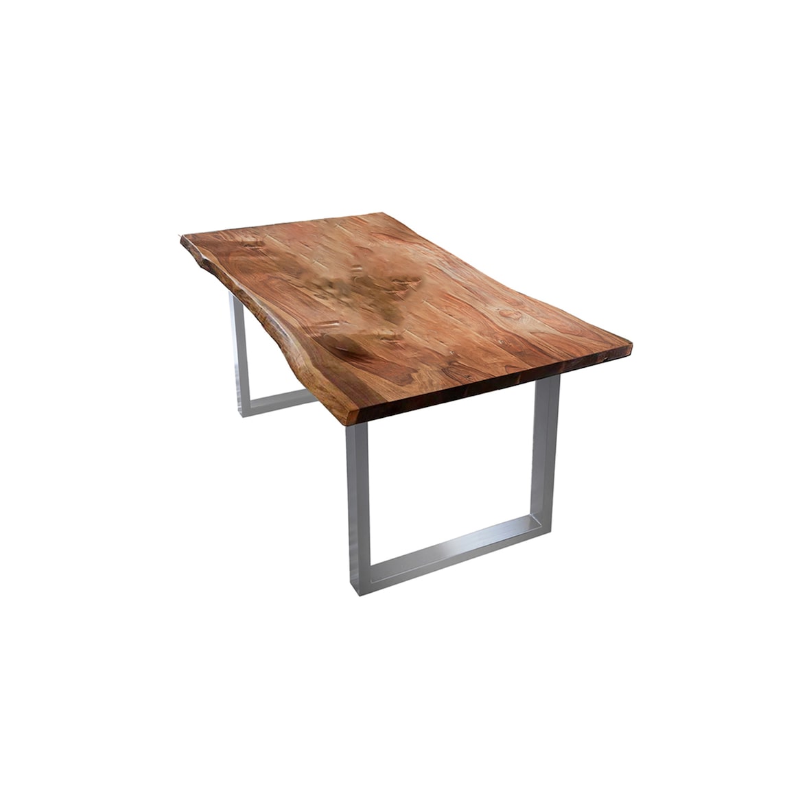 KAWOLA Esstisch LORE 200x100cm massiv mit Baumkante Nussbaumfarben Fuß silber