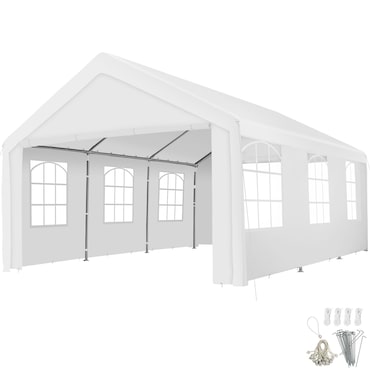 TECTAKE Tenda com painéis laterais e cordas de fixação, branca, 600 x 400 x 310 cm