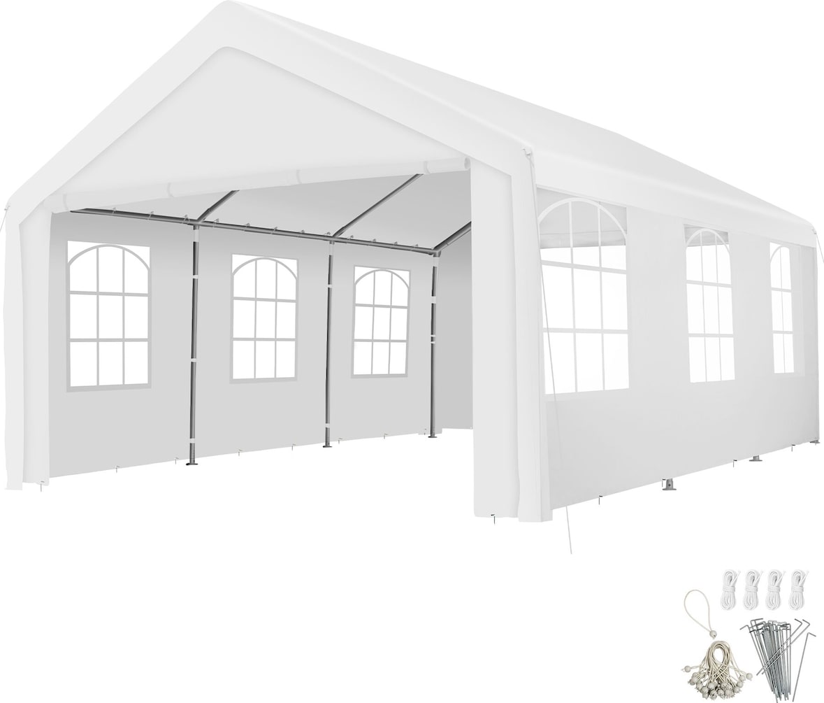 TECTAKE Tenda com painéis laterais e cordas de fixação, branca, 600 x 400 x 310 cm