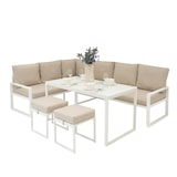 thumbnail of Aluminium 5-teiliges Ecksofa-Set mit schwarzer Rattan-Aufbewahrungsbox - Weiß