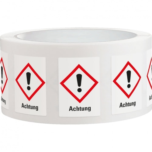 Aufkleber I Gefahrensymbol Ausrufezeichen GHS 07, Achtung, Folie, 26x37mm, 500/Rolle, GHS-Verordnung