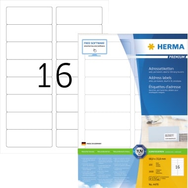 HERMA Adressetikett Premium 4479 88,9x33,8mm weiß 1.600 St./Pack.