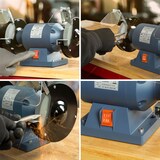 thumbnail of EBERTH Doppelschleifer 250W, 150mm, A36 & A60, Funkenschutz, Werkzeugauflage, Gummifüße, Tischmontage