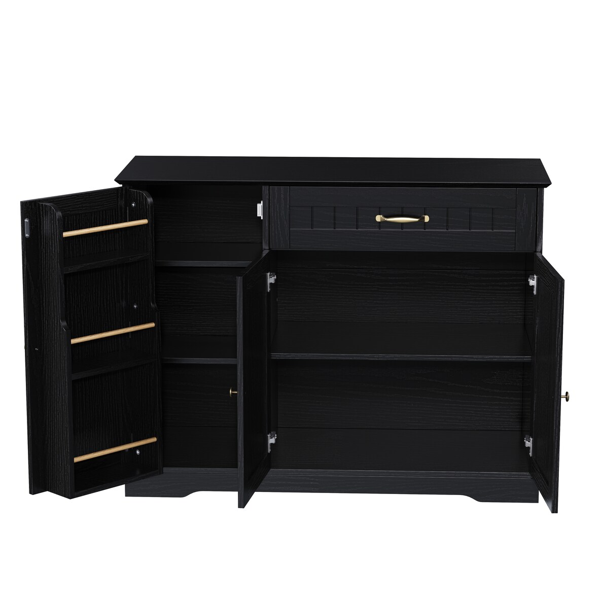 Sideboard Schwarz 84x107x40 cm mit 3 Türen und 1 Schublade, verstellbaren Einlegeböden, Metallgriffen, modernes skandinavisches Design