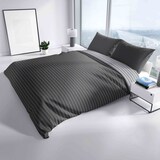 thumbnail of Baumwolle Bettwäsche 200x200 cm Anthrazit Grau gestreift Wendeseite Reißverschluss 3 tlg