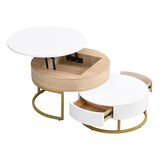 thumbnail of Couchtisch Set Weiß Holzoptik 70x70x56 mit zwei Schubladen und höhenverstellbarer Tischplatte – Flexibel, Stauraum, modernes Design