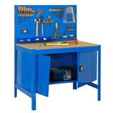 thumbnail of SimonRack Banco da lavoro per officina, 1210x610 mm, Pannello forato e armadietto, Portata 600 kg, Blu - BT-2