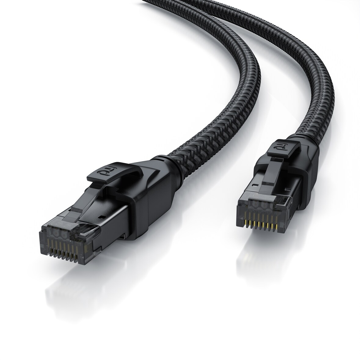 Primewire Patchkabel CAT 8 mit Baumwollummantelung, Gigabit Ethernet LAN Kabel - Black Series, 40 Gbit/s - S/FTP PIMF Schirmung, Netzwerkkabel - 0,5m