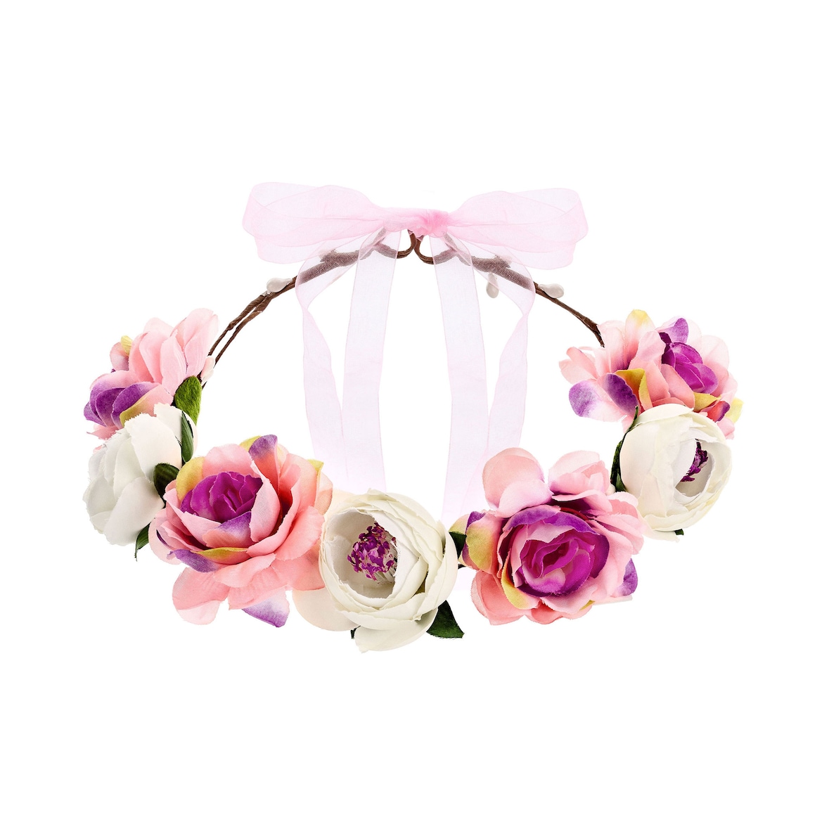 Blumenkranz für Haare 17cm einstellbar Boho Haarkranz Blumen Blumenhaarkranz Kopfschmuck Hochzeit JGA Festival Haarschmuck Haar Accessoires Rosa Pink