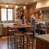 thumbnail of Set de mesa de bar retangular e 4 bancos castanhos nogueira Mod. FIRENZE por Yelloo