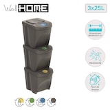 thumbnail of Wellhome - Set van 3 stapelbare vuilnisbakken van 25 liter in grijs
