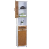 thumbnail of Badezimmerset HWC-A85, Badmöbel Hochschrank Waschbeckenunterschrank Hängeschrank Kommode Bambus, MVG-zertifiziert weiß