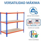 thumbnail of Schroefloos metalen rek Maderclick 3 planken. Kleur blauw/oranje/hout 900x1100x400 mm