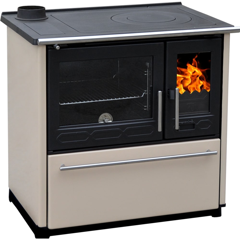 EEK A+ Küchenofen Holzherd Plamen 850 creme, linke Version - 8 kW Dauerbrandherd