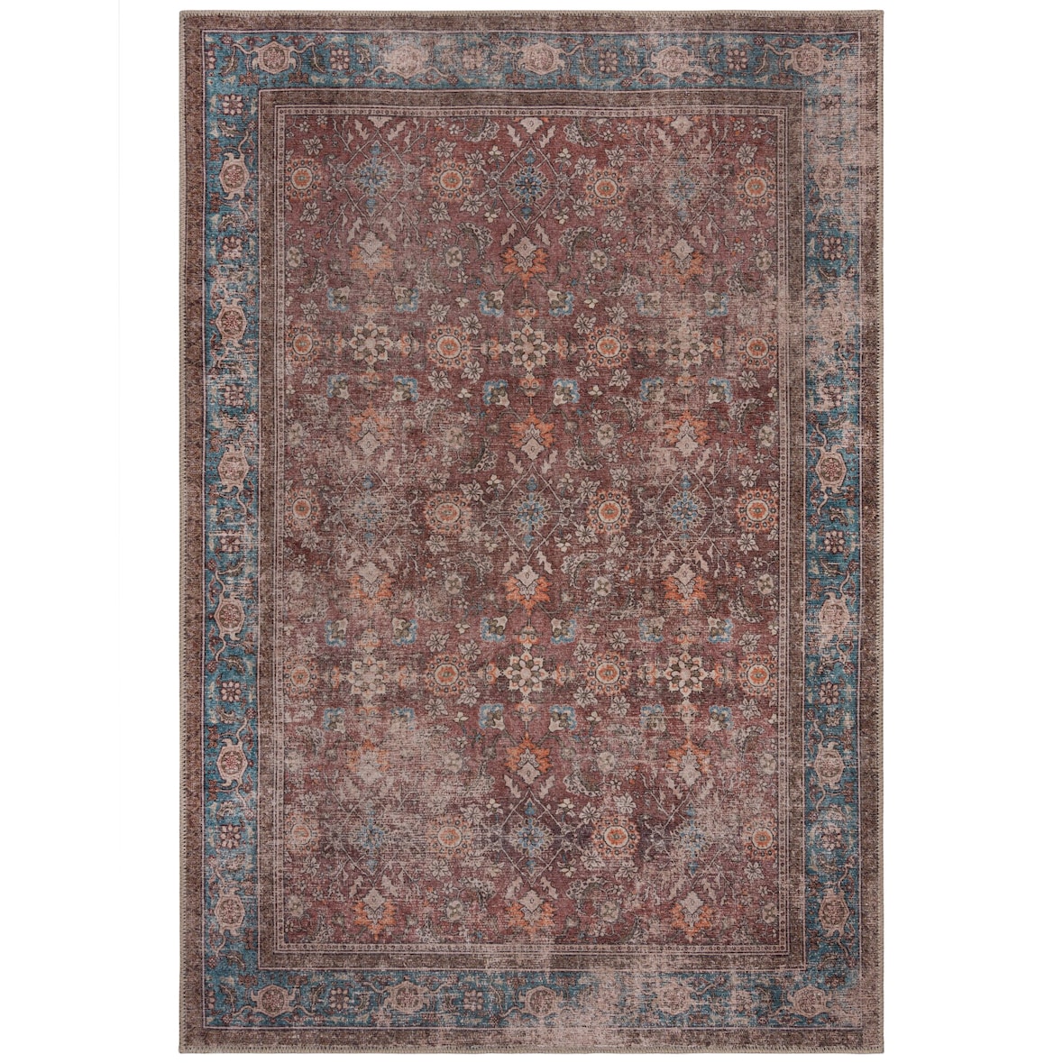 Flachgewebe Teppich waschbar Rot Vintage Orientalischer Used-Look | 152x230cm