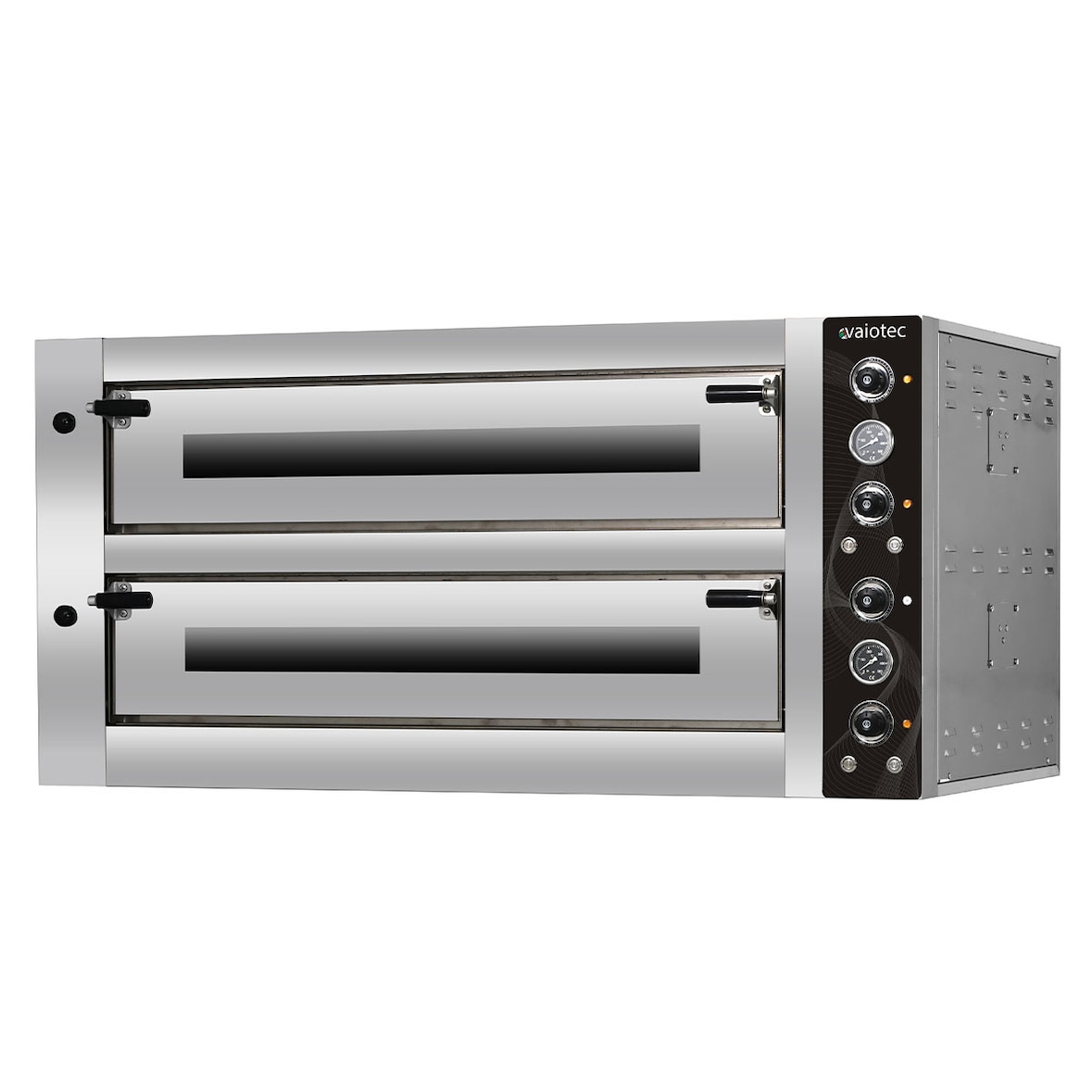 Forno elétrico de pizza para 6 + 6 pizzas 34 cm Ø, 2 câmaras 70 x 105 x 14 cm, gama de temperaturas: 50-450°C, 17,6 kW, 400 V, 11455 Vaiotec